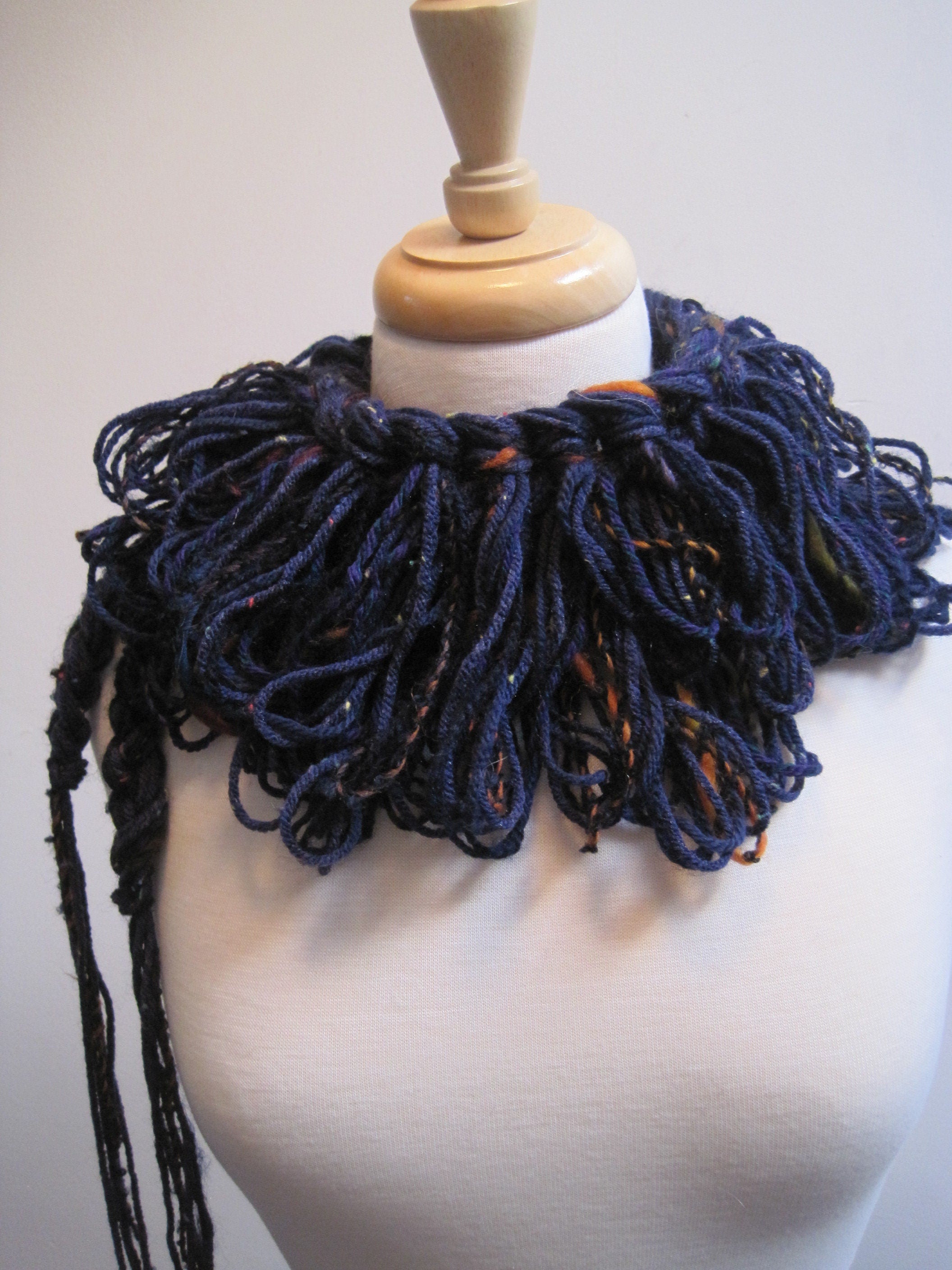 blue loopy collar blue boa collar warm blue scarf winter blue boa sensual winter scarf dark blue collar "tussle"