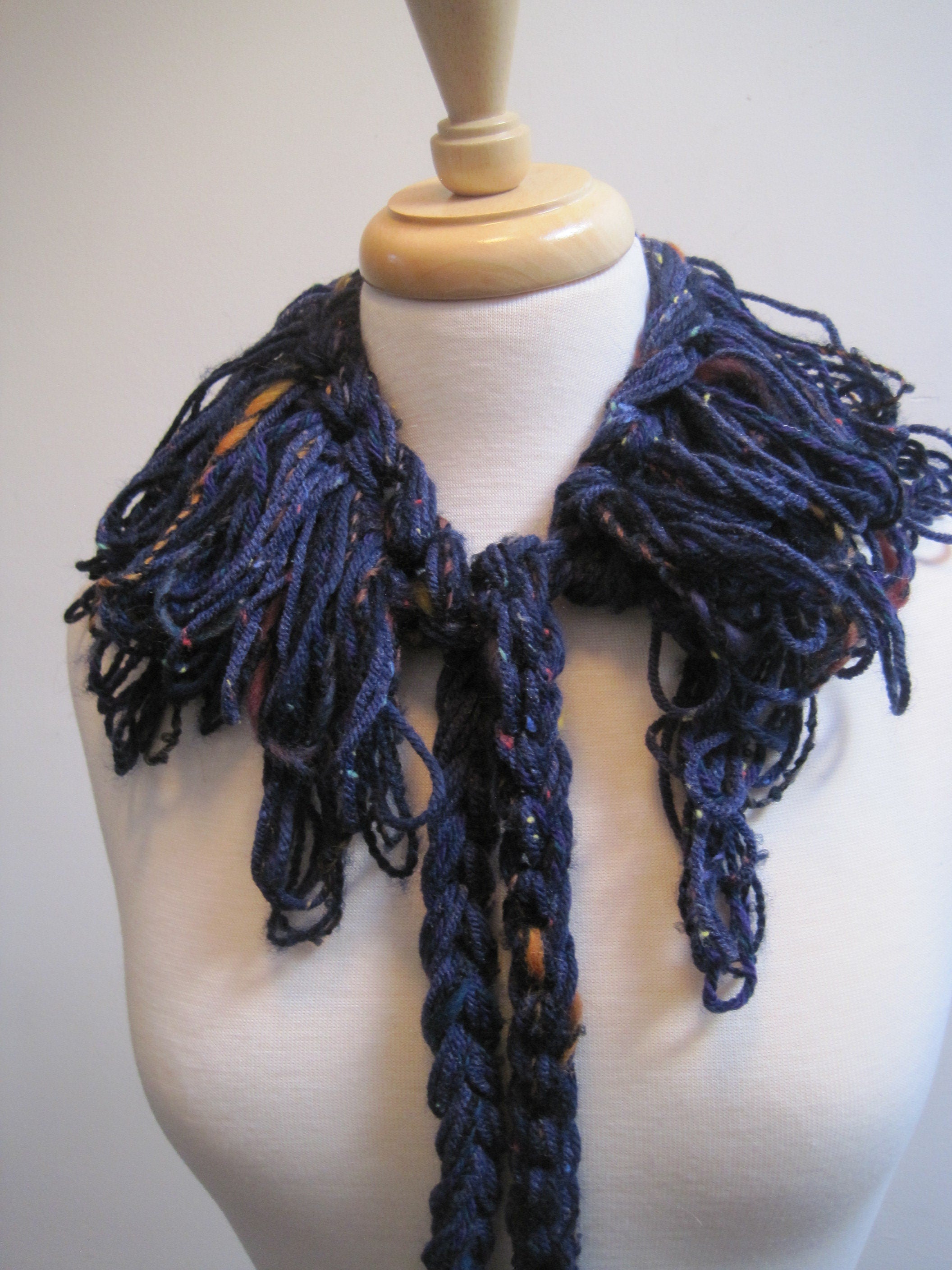 blue loopy collar blue boa collar warm blue scarf winter blue boa sensual winter scarf dark blue collar "tussle"