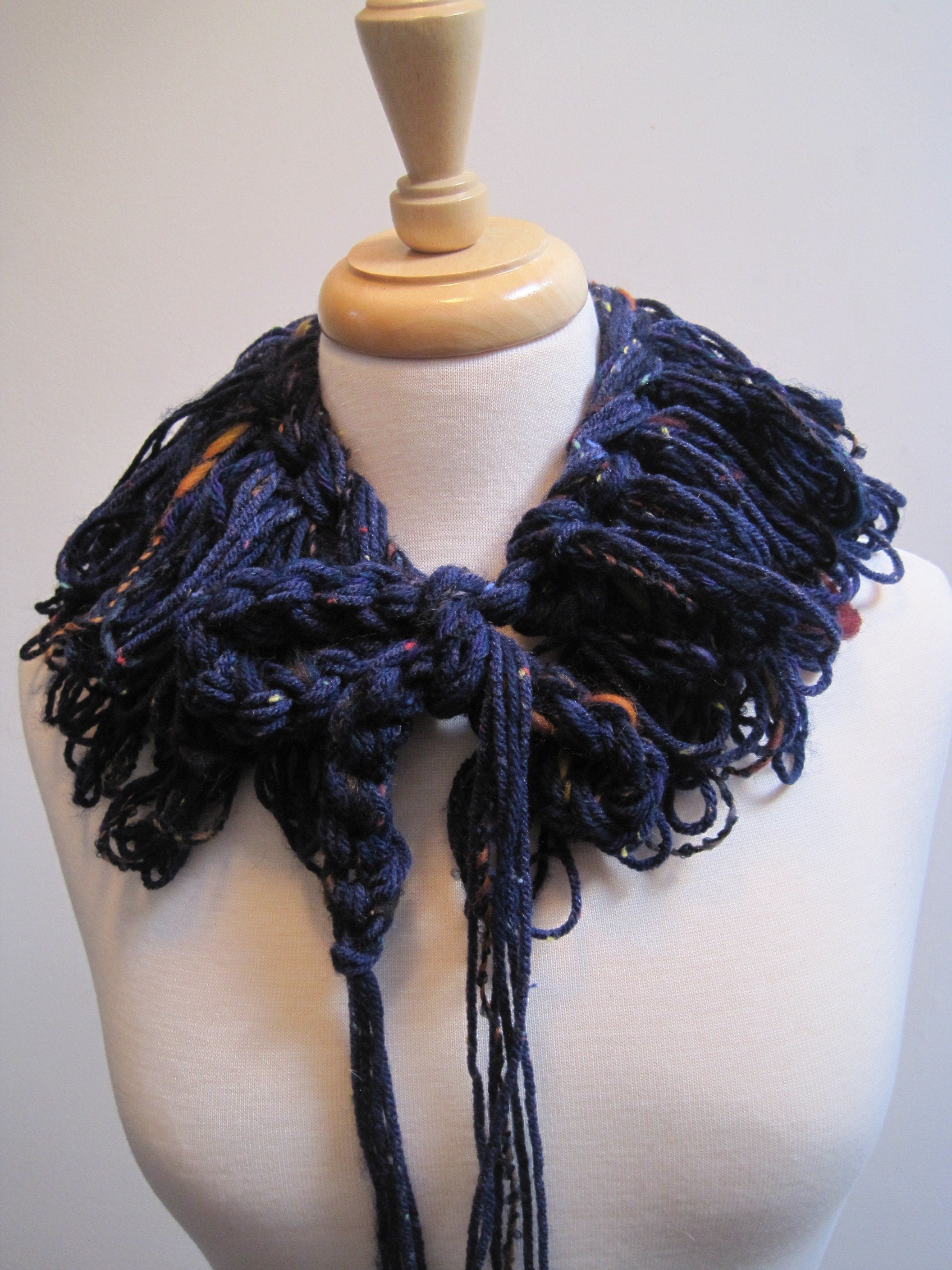 blue loopy collar blue boa collar warm blue scarf winter blue boa sensual winter scarf dark blue collar "tussle"