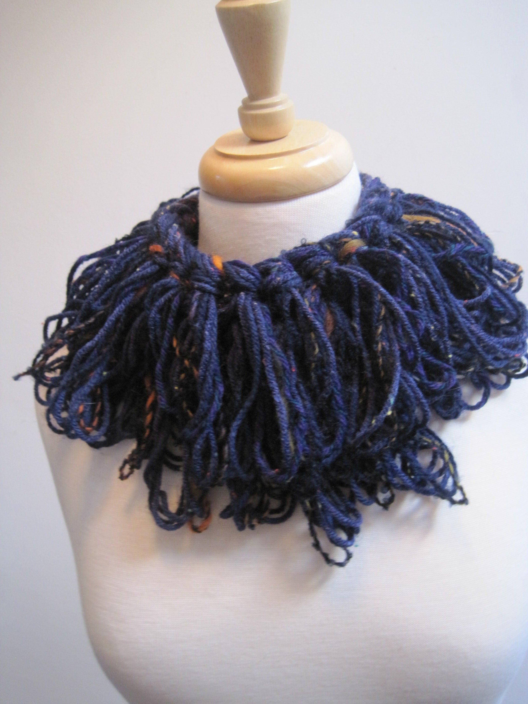blue loopy collar blue boa collar warm blue scarf winter blue boa sensual winter scarf dark blue collar "tussle"