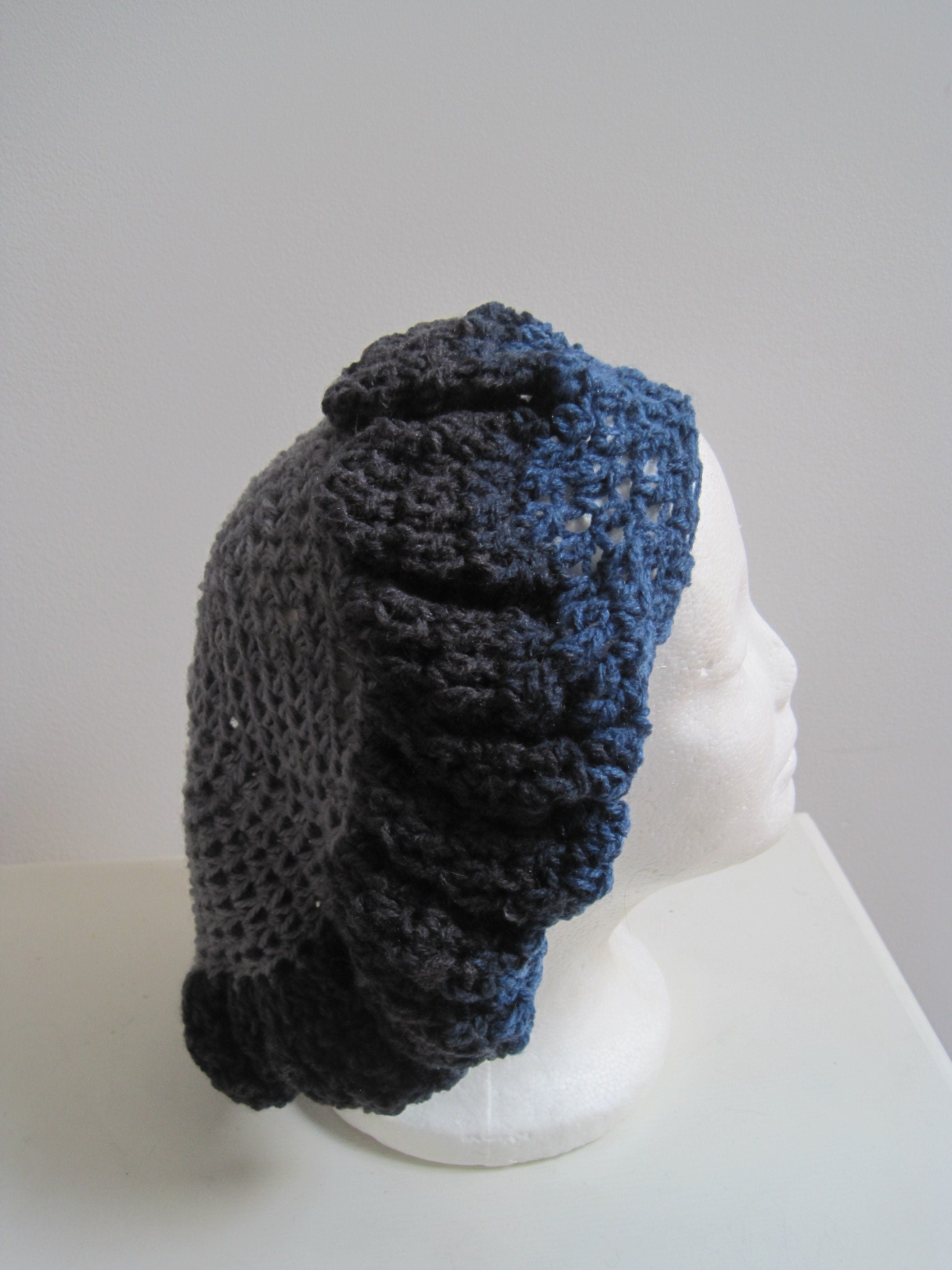 gray blue beret gray blue hat color block beret vegan beret crochet beret gray blue snood, slouchy beret "literate"