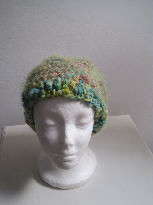 blue green hat, handmade hat, art hat, blue green cap, mixed fiber cap, warm cap, soft hat "Melinda"