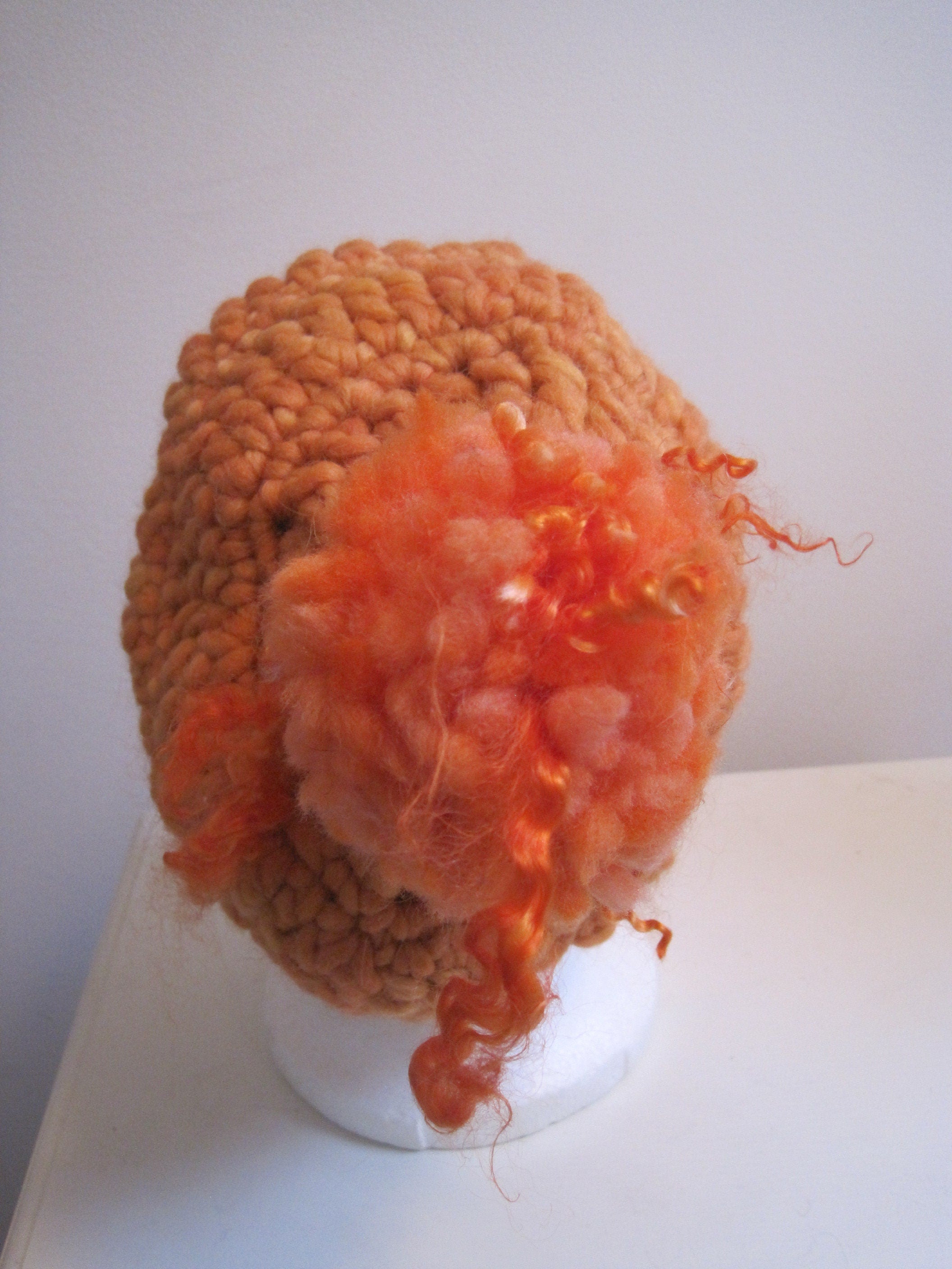 orange hat hand crocheted from handspun yarn "secondary"