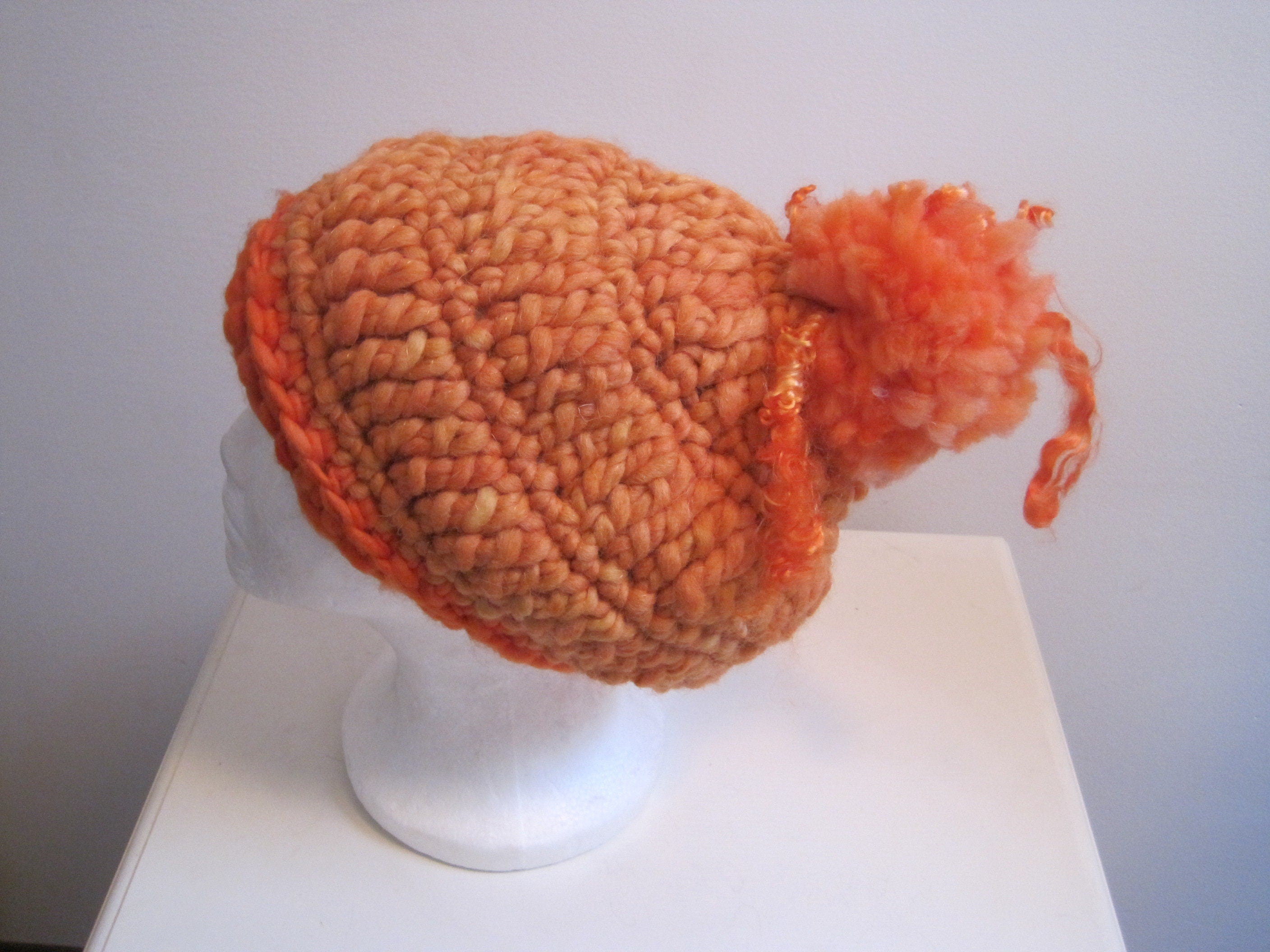 orange hat hand crocheted from handspun yarn "secondary"