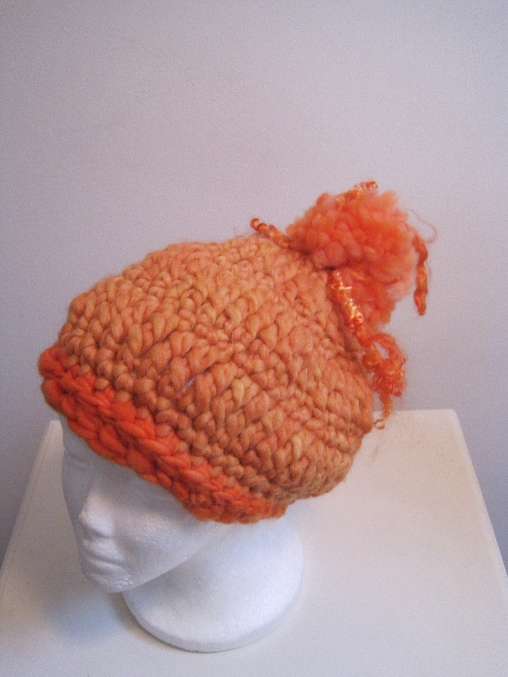 orange hat hand crocheted from handspun yarn "secondary"