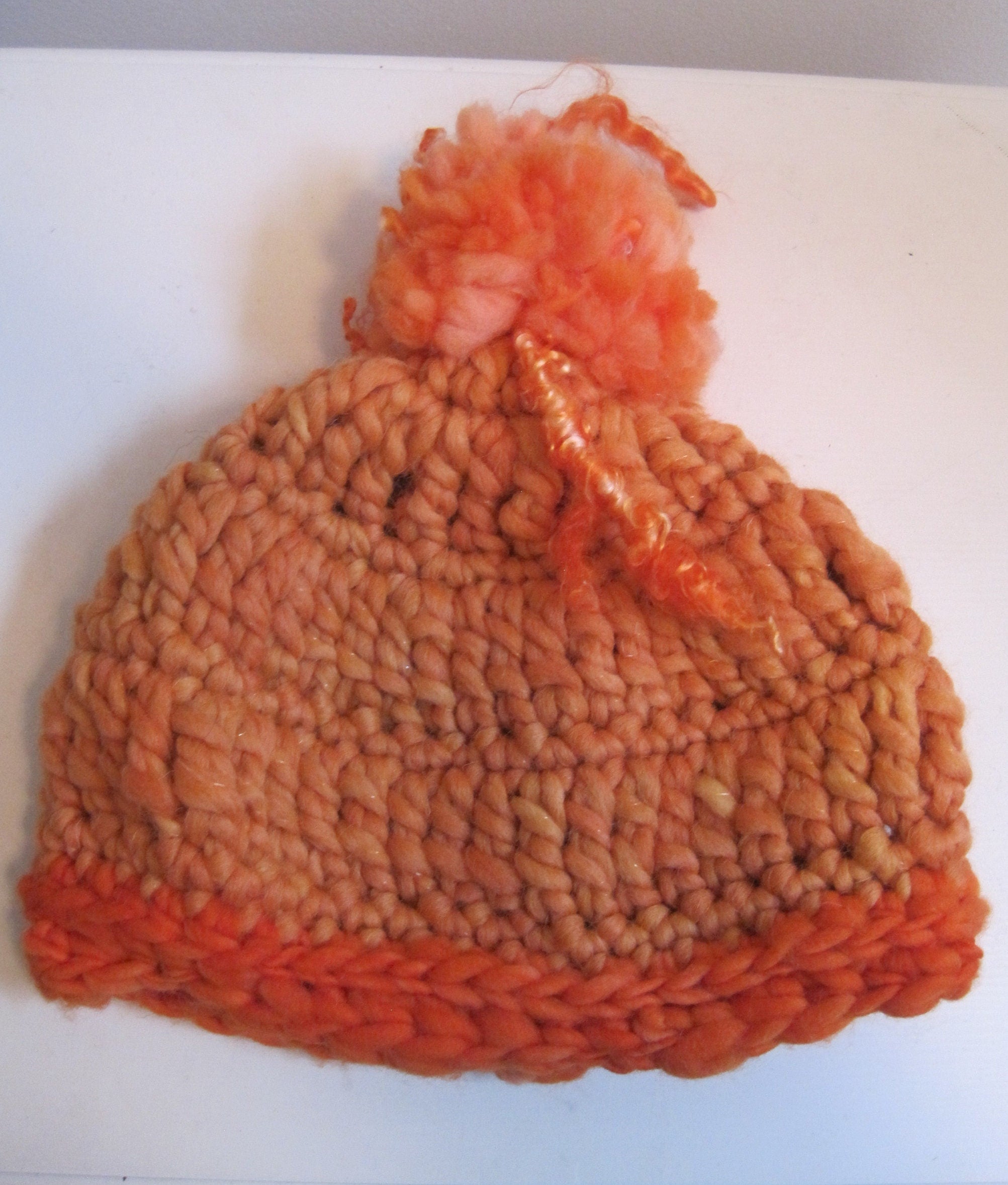orange hat hand crocheted from handspun yarn "secondary"
