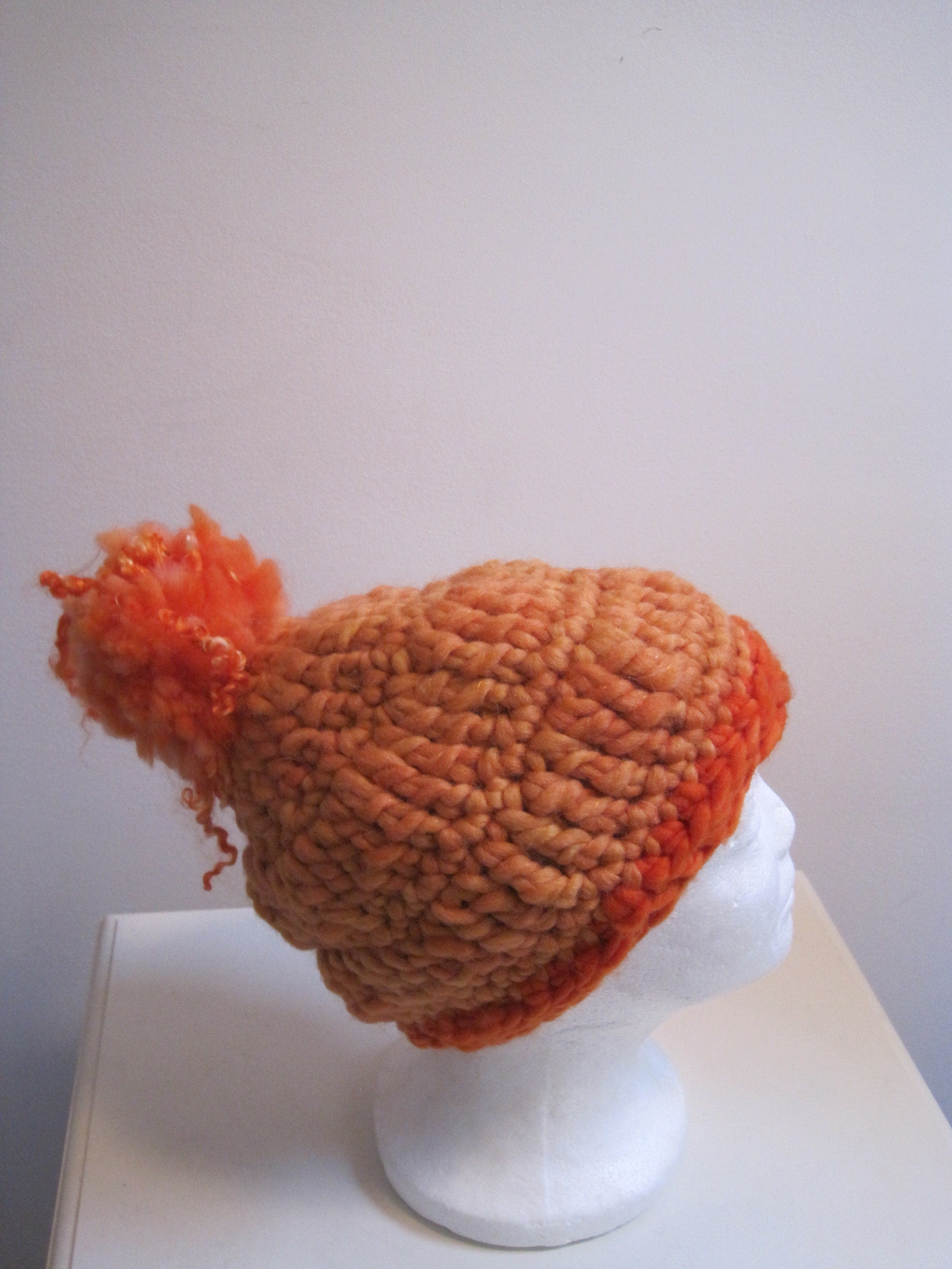 orange hat hand crocheted from handspun yarn "secondary"