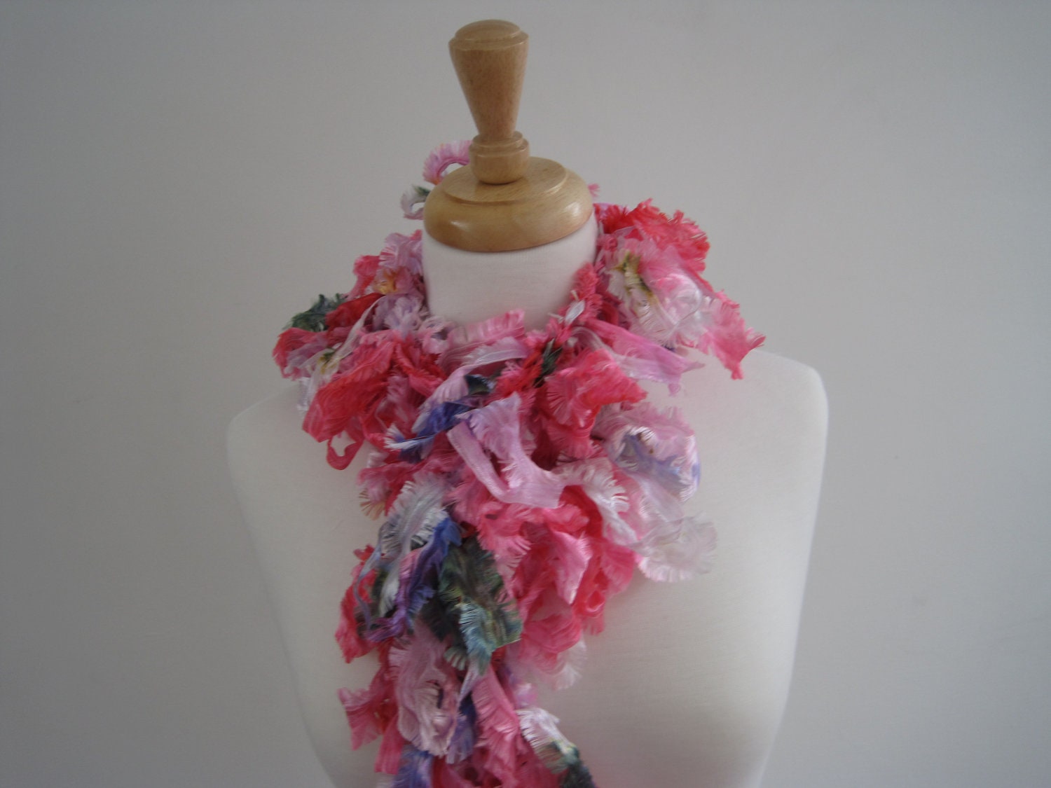 Hand-Painted Ribbon Boa, Pink Lavender Green Gold, Loopy Lightweight Scarf