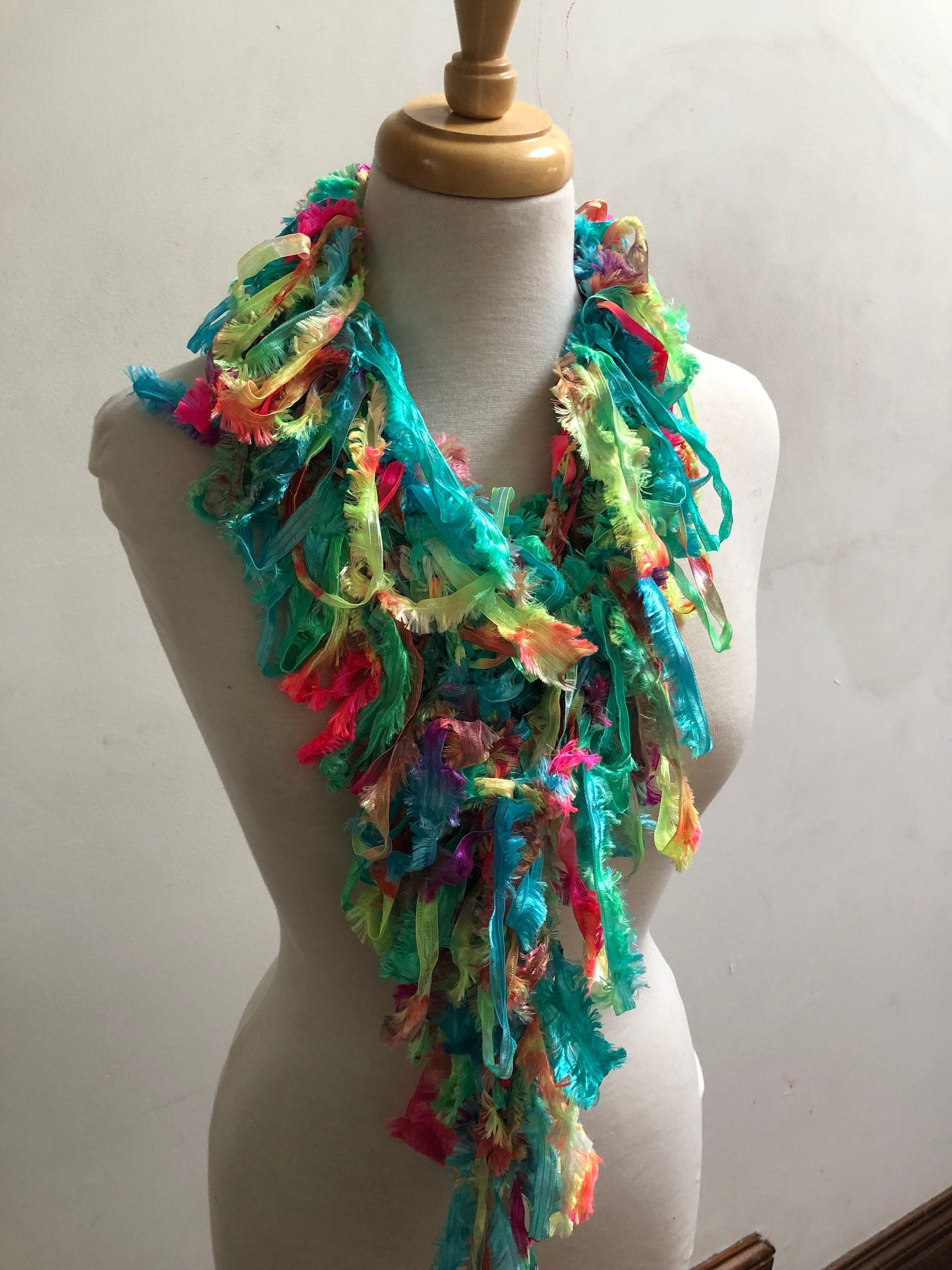 Crocheted pastel neon multi-color boa: made from hand painted ribbon "sprung"