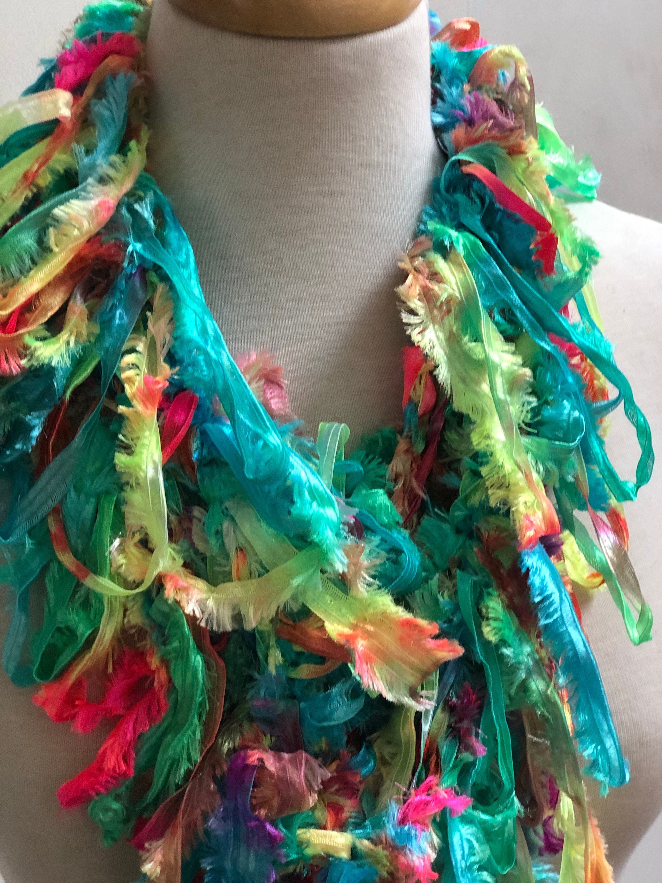Crocheted pastel neon multi-color boa: made from hand painted ribbon "sprung"