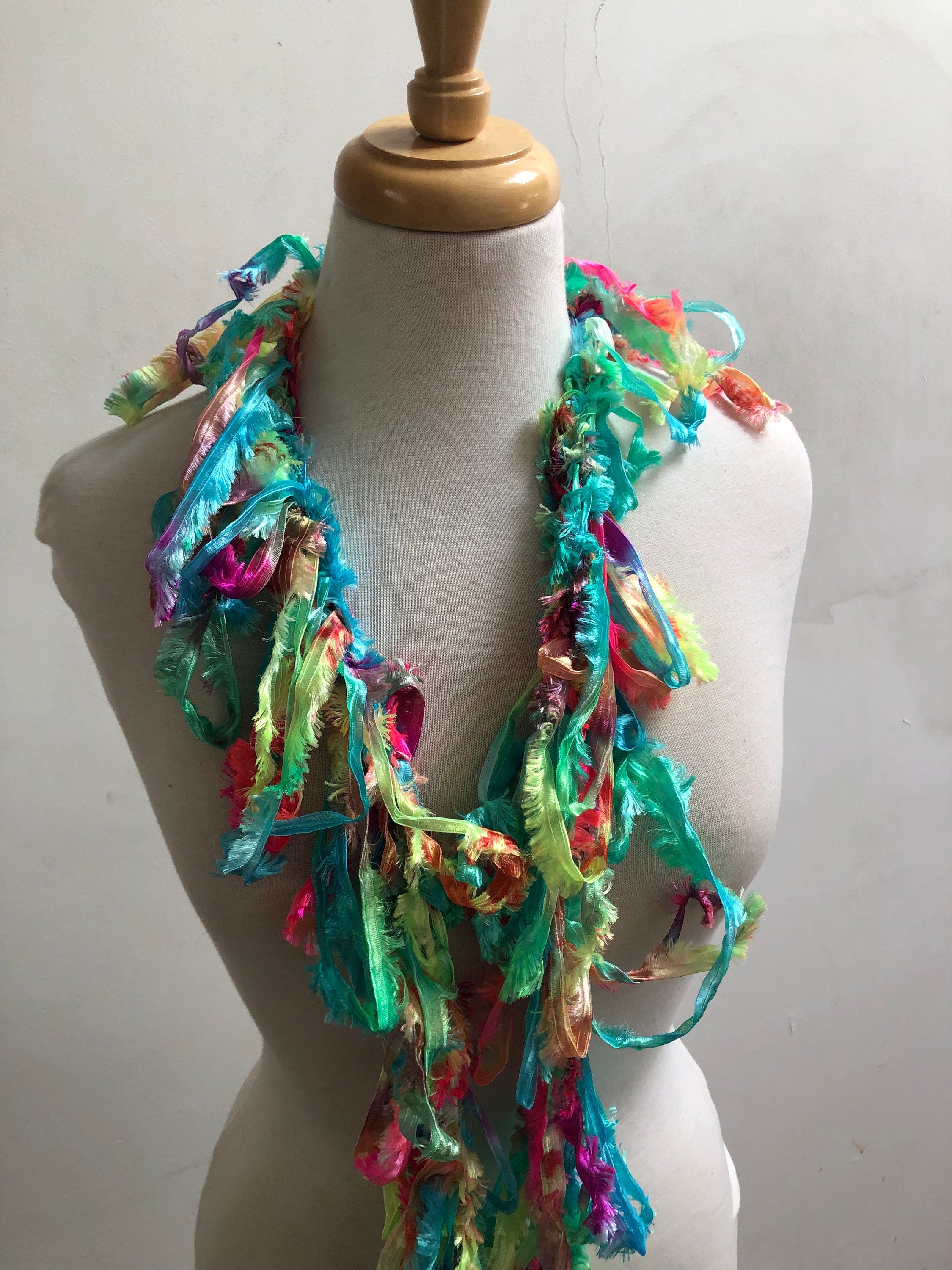 Crocheted pastel neon multi-color boa: made from hand painted ribbon "sprung"