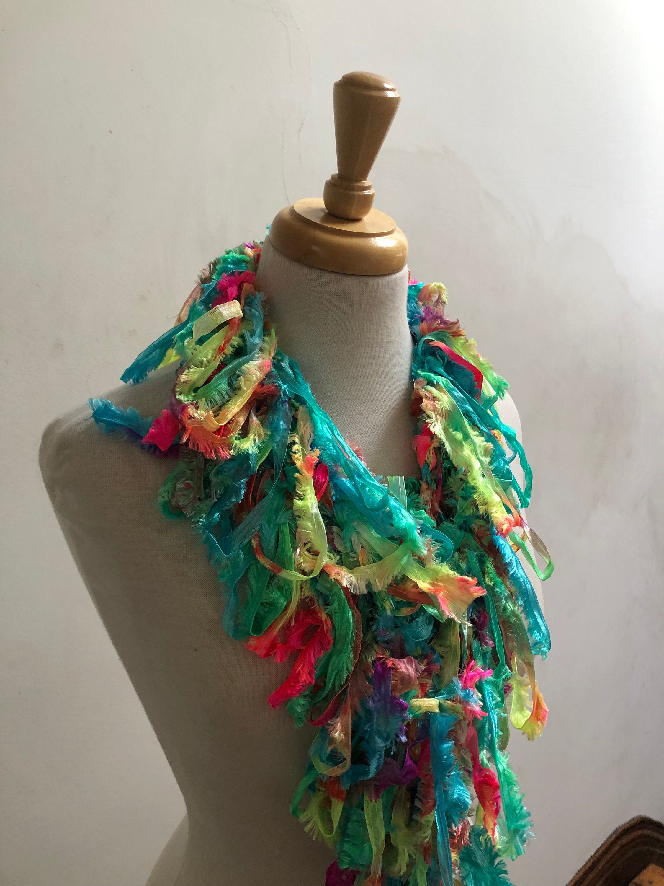 Crocheted pastel neon multi-color boa: made from hand painted ribbon "sprung"