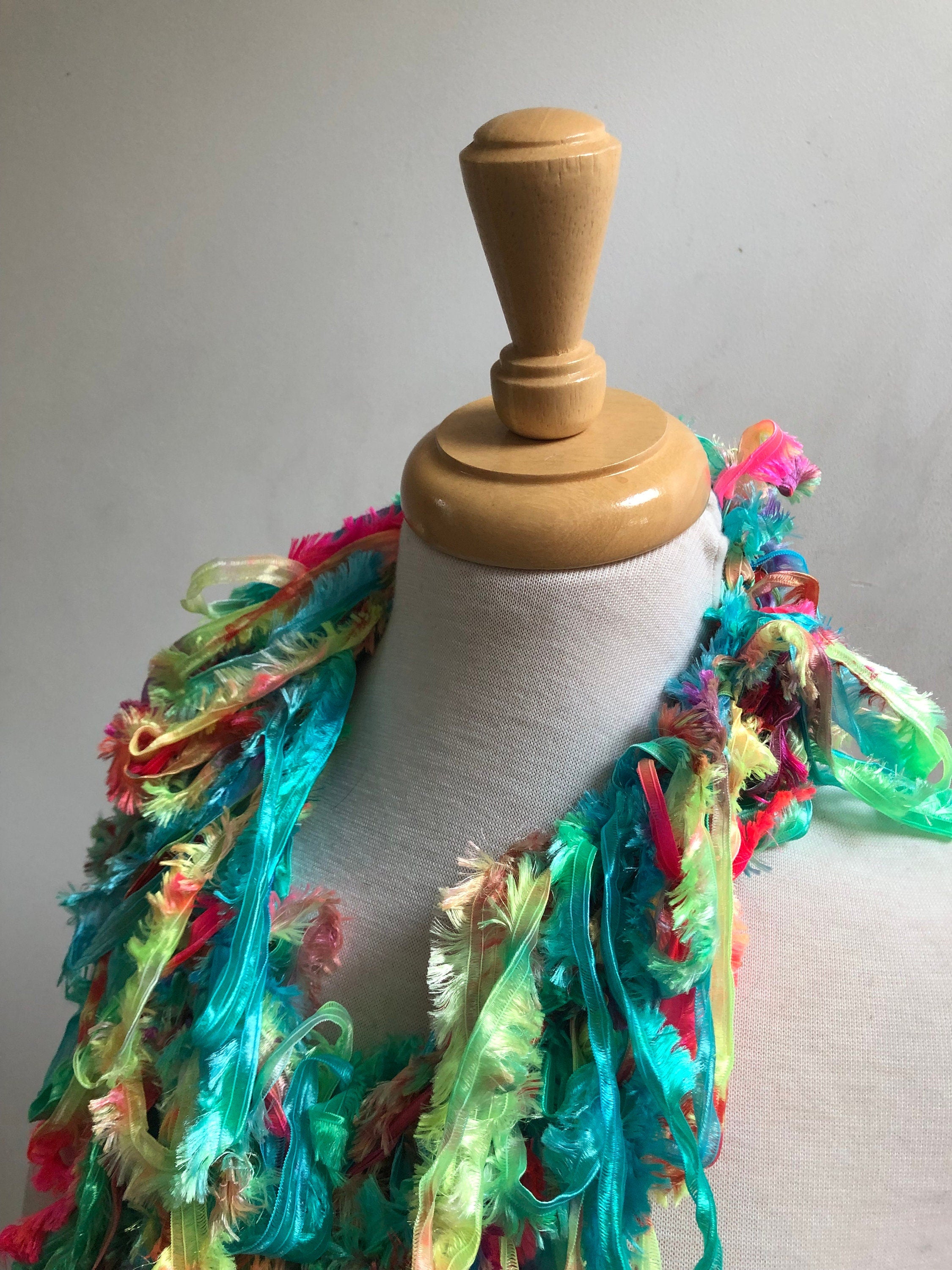 Crocheted pastel neon multi-color boa: made from hand painted ribbon "sprung"