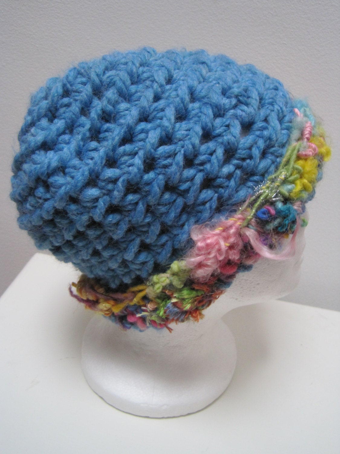 light blue hat, handmade hat, art yarn hat, blue cloche, light blue pink cap, warm cap, winter hat "bebe"