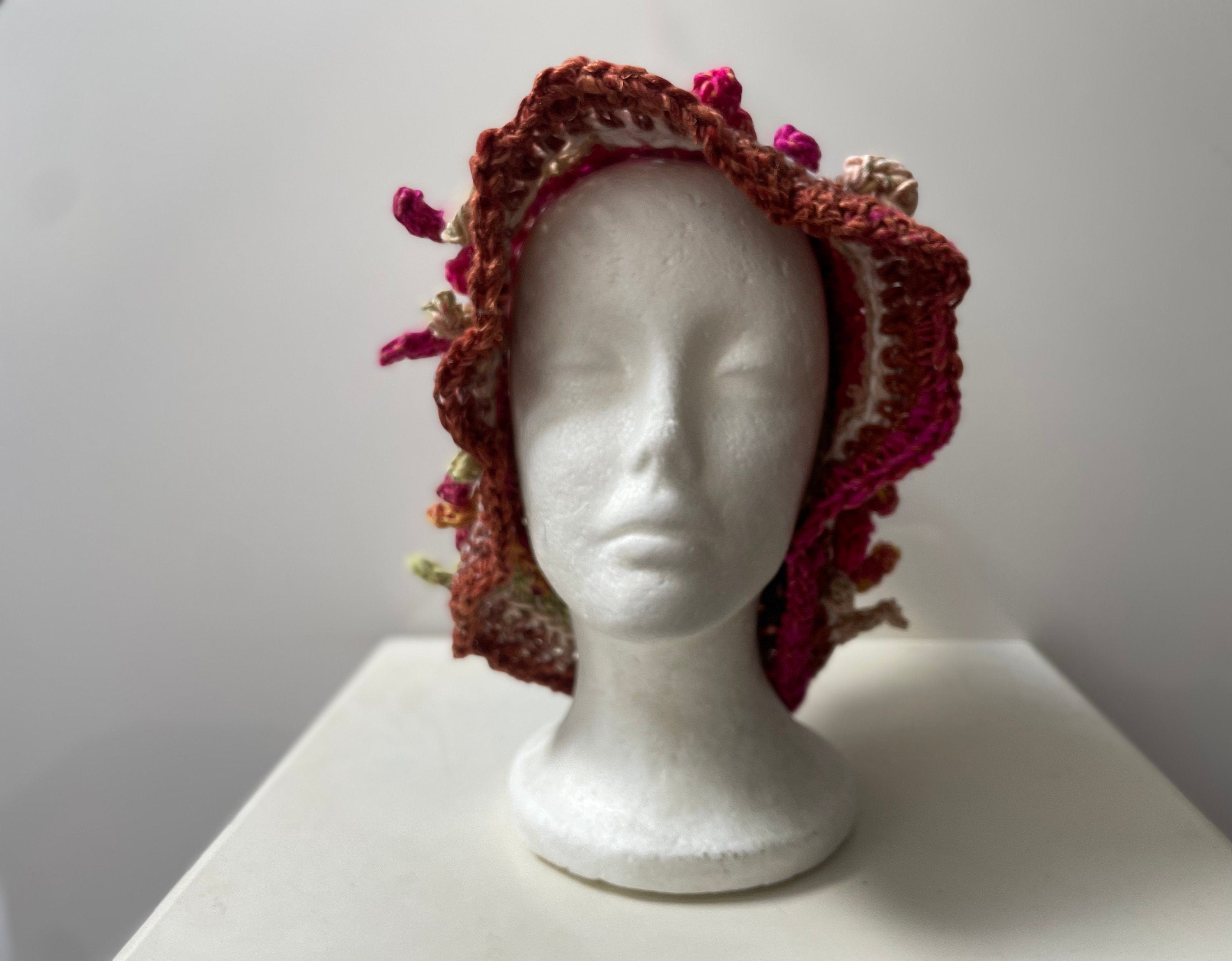 Blue pink brown hat, witch hat, striped hat, crochet hat, handmade hat, freeform crochet, boho hat, hippie hat, slouchy hat "transform”