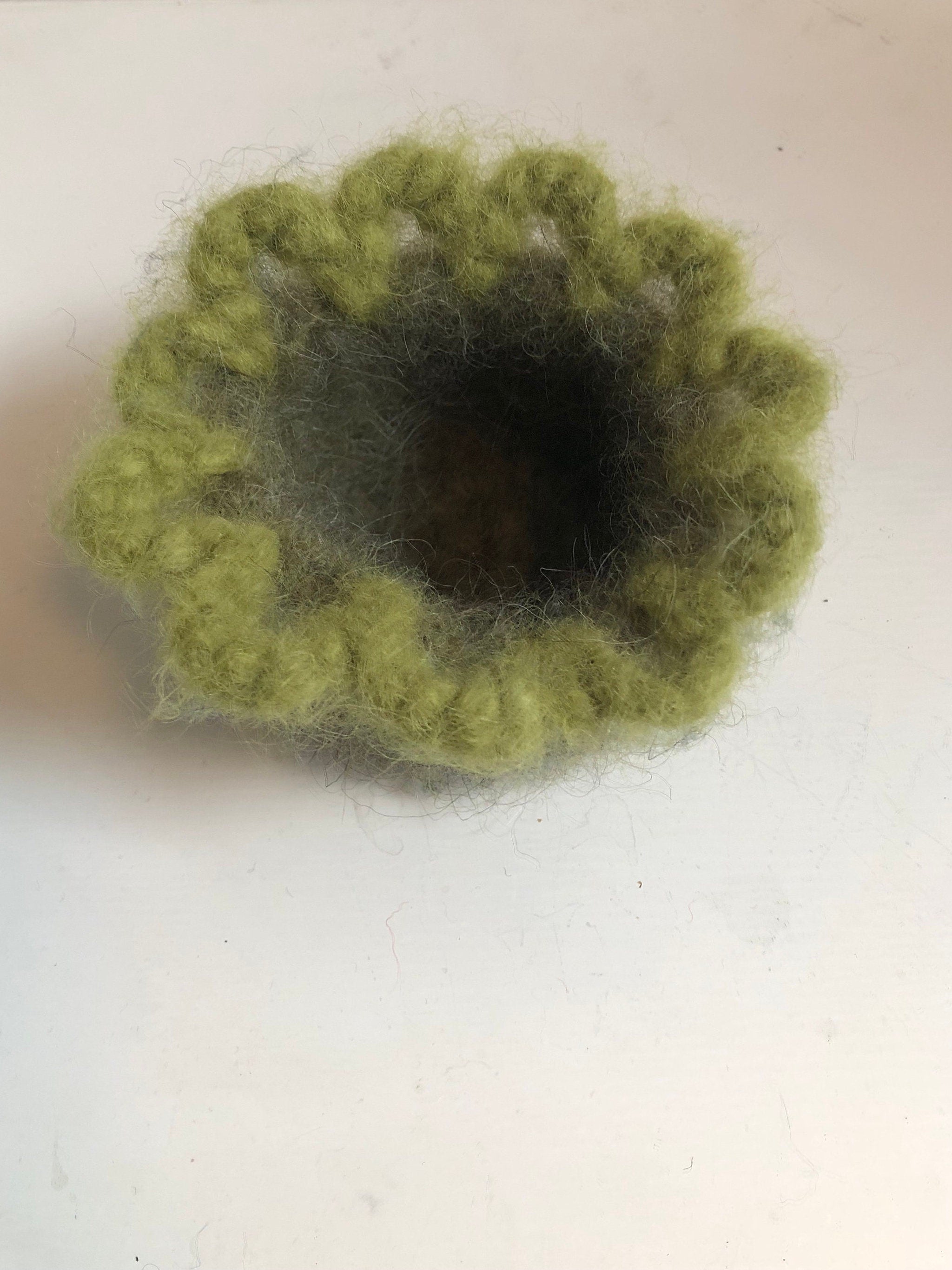 Crocheted Green Felted Wool Bowl made from Icelandic Lopi yarn