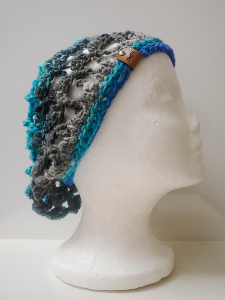Blue grey green hat, multi color hat, crochet hat, handmade hat, freeform crochet, boho hat, unique hat, slouchy hat "content”