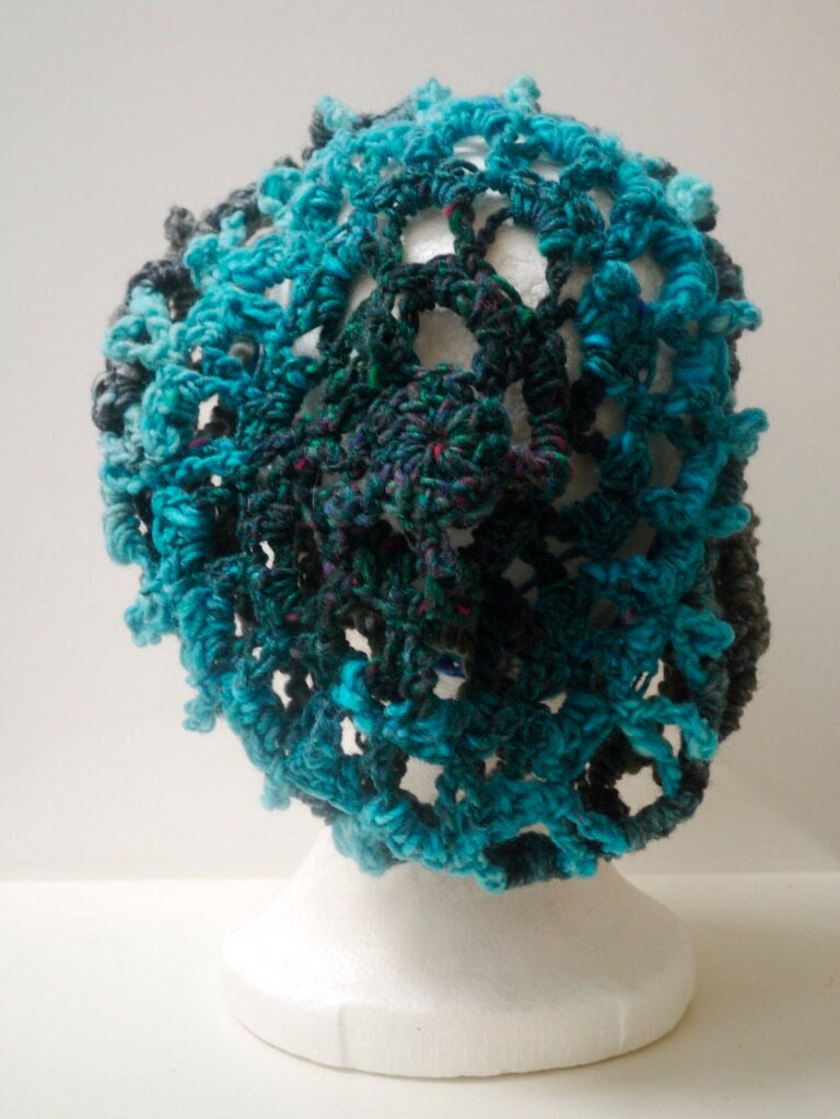 Blue grey green hat, multi color hat, crochet hat, handmade hat, freeform crochet, boho hat, unique hat, slouchy hat "content”