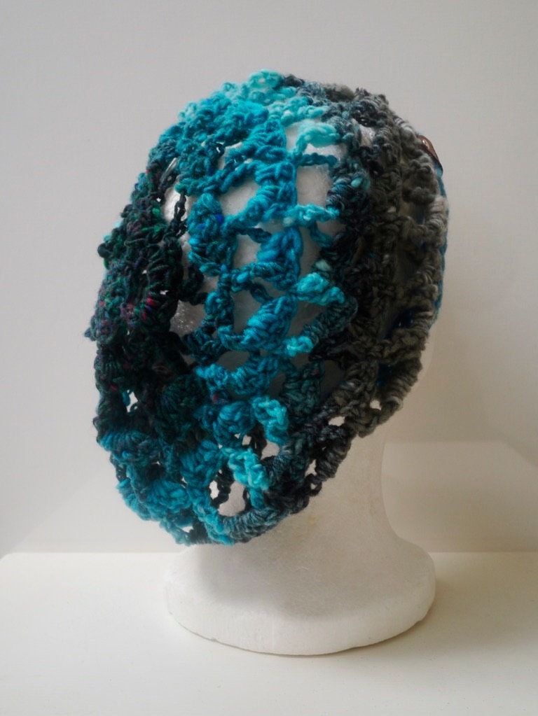 Blue grey green hat, multi color hat, crochet hat, handmade hat, freeform crochet, boho hat, unique hat, slouchy hat "content”