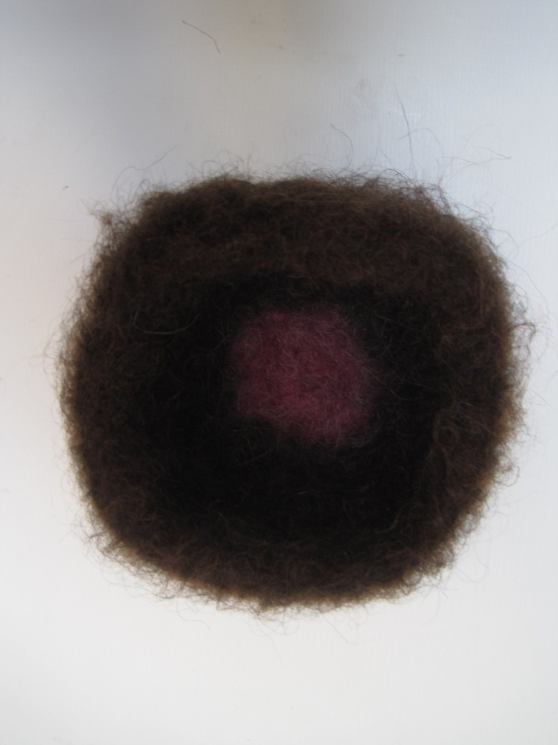 Crochet Brown and pink square Felted Wool basket made from Icelandic Lopi yarn
